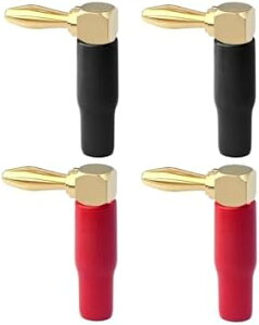 バナナプラグ L字 4個入 24kメッキ オーディオ コネクタ スピーカ端子接続 スピーカ端子 ケーブルコネクタ 金ネジ 絶縁スリーブ