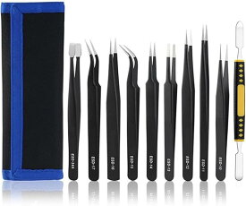 ピンセット 精密ピンセット 極細ピンセット 防腐 ステンレス 静電防止 精密機器用 1.5mm 厚さ ESDピンセット 工作 自由研究 自作 DIY 電子工作用 宝石 時計職人 模型製作用