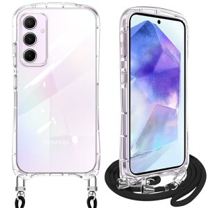 Galaxy A55 5G ケース クリア ショルダー ギャラクシーA55 カバー スマホケース 耐衝撃 全透明 TPU ストラップ付き 肩掛け 首掛け 紐付き 斜めがけ シリコン 取り外し可能 長さ調整可能 (クリア) 送