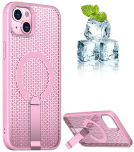 iPhone 14 Plus ケース 冷却 放熱 メッシュ スマホケース MagSafeスタンド付き アイフォン14 Plus カバー 滑り止め 指紋防止 耐衝撃 ストラップホール付き 6.7インチ (iPhone14plus ピンク) 送料無料