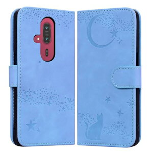 らくらくスマートフォン F-53E ケース 手帳型 月と星空 猫柄 かわいい 猫 ねこ カード収納 スタンド機能 合皮レザー 肌触り良い スマホケース オシャレ 軽量 耐久性 全面保護 カバー 人気 財布