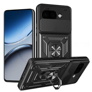 Goole Pixel 9a ケース 耐衝撃 360°回転 スタンド機能 リング スマホケース 車載ホルダー対応 横置き機能 ガラスフィルム付き 背面 カバー メンズ ブラック 送料無料
