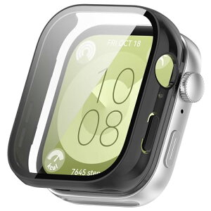HUAWEI (�t�@�[�E�F�C) WATCH FIT 3 �J�o�[ �t�@�[�E�F�C WATCH FIT 3 �P�[�X PC�f�� �J�o�[ �K���X�t�B������̌^ �S�ʕی� ��d�\�� �h�o �� �L�Y�h�~ �y�� (�u���b�N)