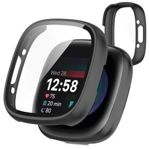 Fitbit Sense 2 / Versa 4 �P�[�X Fitbit Sense 2 / Versa 4 �J�o�[ PC�f�� �J�o�[ �K���X�t�B������̌^ �S�ʕی� �ϏՌ� �y�� �w��h�~ ���h�~ �L�Y�h�~ �h�o �� - �u���b�N