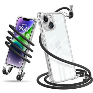 iPhone 14 Plus �P�[�X �V�����_�[ �N���A iPhone14 Plus �X�}�z�P�[�X �A�C�t�H��14Plus �J�o�[ ���|�� �΂߂��� �ϏՌ� ���� TPU ���^ �y�� �g�уP�[�X �R�t�� �΂߂��� �D��X�g���b�v�t�� �l�b�N�X�g