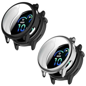 Garmin Vivoactive 6 �P�[�X �K���X�t�B����+PC�t���[�� ��̌^ �ی�t�B���� �S�ʕی� �����ߗ� �S�ʕی� �ϏՌ� �w��h�~ �������� �h���h�o �����ȒP �t�C������̌^�P�[�X (�u���b�N�{�N���A)
