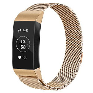Fitbit Charge 3 �o���h / Charge 4 �x���g �����p �o���h �����p�o���h �~���l�[�[���[�v�o���h �����x���g �}�O�l�b�g���b�N�t�� (���[�Y�S�[���h Large)