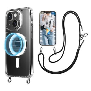 iPhone 15 Plus �P�[�X MagSafe �N���A �}�O�l�b�g�� �X�g���b�v 155cm���������\ ���O���\ ���^ �y�� �R�t�������Y�ی� �l�b�N�V�����_�[ ���|�� �΂߂��� �A�C�t�H�� 15 Plus �P�[�X (iPhone 15 Plu
