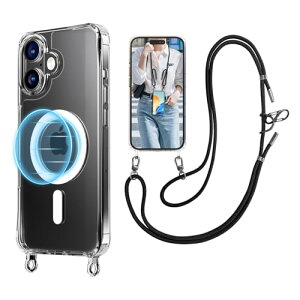 iPhone 16 Plus �P�[�X MagSafe �N���A �}�O�l�b�g�� �X�g���b�v 155cm���������\ ���O���\ ���^ �y�� �R�t�������Y�ی� �l�b�N�V�����_�[ ���|�� �΂߂��� �A�C�t�H�� 16 Plus �P�[�X (iPhone 16 Plu
