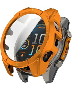 Garmin Fenix 8 51mm �J�o�[ + �K���X�t�B���� ��̌^�P�[�X ��ʃt�B���� �����G�b�W�^�b�` ���^ �y�� ���h�~ �ϏՌ� �����x �����ߗ� �S�� �K�[�~�� fenix 8 �I�����W�{�� AMOLED�̂ݑΉ�