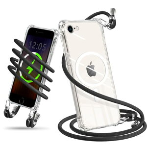 iPhone SE3 SE2 �P�[�X �V�����_�[ �N���A MagSafe�Ή� �X�}�z�P�[�X �A�C�t�H�� SE ��3���� ��2���� �J�o�[ ���|�� �΂߂��� �ϏՌ� ���� TPU ���^�g�уP�[�X �R�t�� �΂߂��� �X�g���b�v�t�� �l�b�N