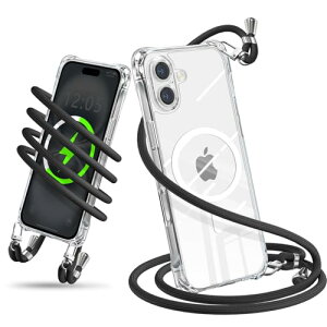 iPhone 16 Plus �P�[�X �V�����_�[ �N���A MagSafe�Ή� �X�}�z�P�[�X �A�C�t�H��16Plus �J�o�[ ���|�� �΂߂��� �ϏՌ� ���� TPU ���^�g�уP�[�X �R�t�� �΂߂��� �X�g���b�v�t�� �l�b�N�X�g���b�v ��