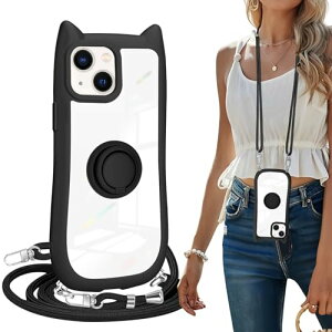 iPhone 14 Plus �P�[�X �N���A �����O�t�� �B���X�^���h �L�� �l�R�~�~ �V�����_�[ �J�o�[ �w�ʃK���X ���킢�� ������� �X�^���h�t�� �X�g���b�v�z�[�� �l�R�݂� �L �t���[�� �V���v�� ���|�� 