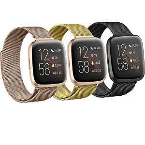 Fitbit versa 4 / Fitbit versa 3 / Fitbit Sense 2 / Fitbit Sense �o���h �X�e�����X���ߋ��� �}�O�l�b�g �������� �ʋC ���b�V�� �x���g �j�����p ���͎��� (�u���b�N / �S�[���h / ���[�Y�S�[���h) -L