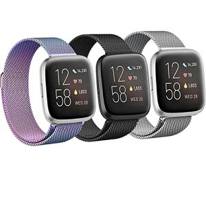 Fitbit versa 4 / Fitbit versa 3 / Fitbit Sense 2 / Fitbit Sense �o���h �X�e�����X���ߋ��� �}�O�l�b�g �������� �ʋC ���b�V�� �x���g �j�����p ���͎��� (�V���o�[ / �u���b�N / �J���t��) -L