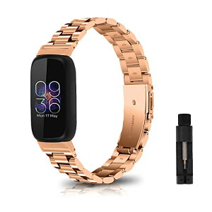 Fitbit Inspire 3 �o���h �X�e�����X�� �T�C�Y���߉\ �����H��t�� �X�g���b�v �r�W�l�X�� ���ɂ₳���� �����Y�����f�B�[�X�p �x���g �ւ��x���g �R���p�`�u�� Fitbit Inspire 3 (���[�Y�S�[���h)