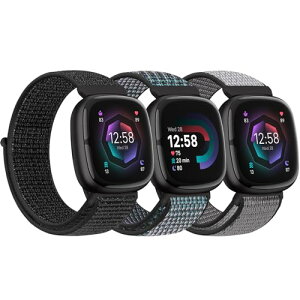 Fitbit Versa 4 / Sense 2 / Versa 3 / Sense �x���g �i�C���� �����p �o���h ���f�B�[�X �����Y �\�t�g �ʋC�� �X�g���b�v �X�|�[�c �\�� ���[�v �����p���X�g�o���h