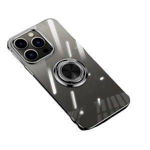 iPhone 15 Plus �P�[�X �����O�t�� �A�C�t�H��15plus �N���A�P�[�X �g�уP�[�X �X�^���h�@�\ �X�g���b�v�z�[���t�� iPhone15�v���X �J�o�[ ���� �V���v�� �y�� �X�}�z�P�[�X (�u���b�N)