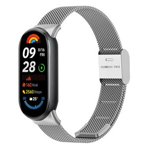 Xiaomi Smart Band 10 / 9 / Xiaomi Mi Band 10 / 9 �x���g �����x���g �X�e�����X�`�[�� �����o���h �ւ��X�g���b�v �h�K �����ȒP �r�W�l�X�� �j�����p (�V���o�[)