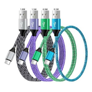 USB �^�C�vC�P�[�u�� 0.5m / 0.9m / 1.5m / 1.8m �A���h���C�h Type-C �g�я[�d�P�[�u�� �X�}�z�}���[�d�P�[�u�� Quick Charge3.0iPhone 16 / 15 / Xperia / Galaxy / LG / iPad Pro / MacBook / ���̑� Android ��USB-C�@�� 4�{ / 4