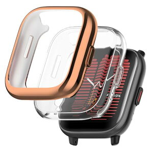 Amazfit Active �J�o�[ �S�ʕی� �y�� �ϏՌ� �����^ �ی�P�[�X 2�� TPU�P�[�X (���[�Y�S�[���h / ����)