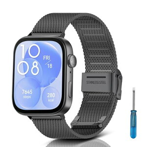 Huawei Watch Fit 4 / Fit 4 Pro / Huawei Wacth Fit 3 �����x���g �X�e�����X�`�[�� �����o���h �ւ��X�g���b�v �h�K �X�e�����X �����ȒP �������t�� �r�W�l�X�� �j�����p �ϋv���̂��� (�u���b�N)