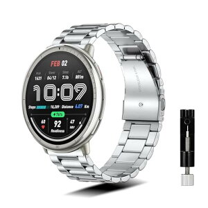 Amazfit Active 2 Square / Active 2 / GTR Mini / GTS 4 / 4 Mini / 3 �x���g 20mm �o���h �X�e�����X�� �����x���g �����ȒP �ʋC �ϖ��Ր� �ϐH�� ���v�o���h �������t�� �������߉\ (�V���o�[)