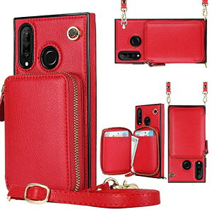 Huawei P30 Lite / Nova 4E �P�[�X �V�����_�[ ���z�^ �X�g���b�v �X�}�z�P�[�X �X�}�z�J�o�[ �΂߂��� ���|�� PU��v + TPU �w�ʃJ�[�h���[ �X�^���h ���f�B�[�X ��Ԃ� ���U�� �������� ���b�h