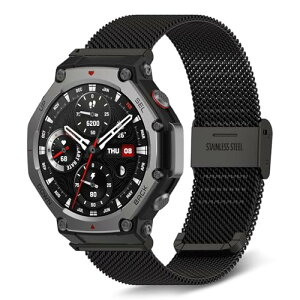 Amazfit T-Rex 3 48mm �o���h �����x���g �X�e�����X�� �ւ��x���g �������߉\ �j�����p Amazfit T-Rex 3 48mm �Ή� �����o���h (�u���b�N)