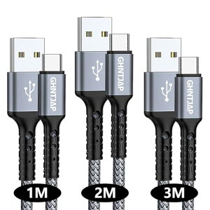 USB Type C �P�[�u�� 1m+2m+3m / 3�{�Z�b�g USB A to USB C �P�[�u�� 3A�}���[�d QC3.0 / 2.0iPhone15 / Galaxy / Pixel / Xperia / LG���^�C�vc�@��i�C�����҂� �O���[