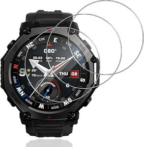 Amazfit T-Rex 3 Pro 48mm �K���X�t�B���� Amazfit T-Rex3 Pro 48mm �t���ی� �����K���X �ی�t�B���� �d�x9H �ϏՌ� ��U�h�~ �w��h�~ �����ߗ� �C�A�[�� �����z�� 2.5D �t�B���� 3������