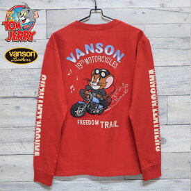 【送料無料】メンズ トムとジェリー VANSON バンソン コラボ 長袖 Tシャツ ロンT ティーシャツ 刺繍 レディース ユニセックス キャラクター グッズ Tom＆jerry トムジェリ バイク ヴィーミリオン