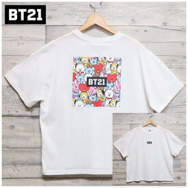 【送料無料】BT21 BTS クロップド 半袖 Tシャツ 半袖Tシャツ ロゴ 刺繍 バック プリント イラスト 公式 グッズ LINE キャラクター レディース 白 ホワイト