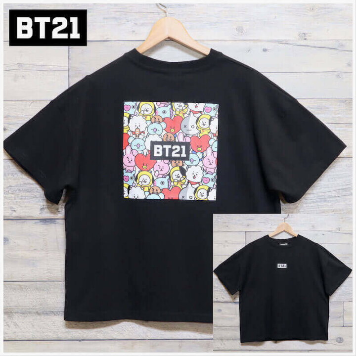 楽天市場 送料無料 Bt21 Bts クロップド 半袖 Tシャツ 半袖tシャツ ロゴ 刺繍 バック プリント イラスト 公式 グッズ Line キャラクター レディース 黒 ブラック Def Store