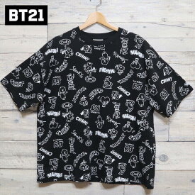 【送料無料】BT21 BTS 半袖 Tシャツ 半袖Tシャツ ロゴ プリント イラスト 総柄 公式 グッズ LINE キャラクター レディース メンズ ユニセックス 黒 ブラック