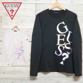 【送料無料】GUESS ゲス 長袖 Tシャツ 長袖Tシャツ ロンT シルバー箔 プリント ロゴ ユニセックス メンズ レディース 白 ホワイト 黒 ブラック