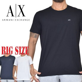 アルマーニエクスチェンジ A/X ARMANI EXCHANGE ワンポイント刺繍 クルーネック 半袖Tシャツ 黒 ブラック 白 ホワイト XL XXL XXXL 大きいサイズ メンズ