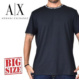 大きいサイズ メンズ アルマーニエクスチェンジ A/X ARMANI EXCHANGE リブロゴ クルーネック 半袖Tシャツ 黒 ブラック XXL