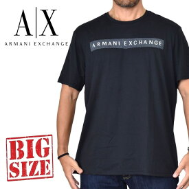 大きいサイズ メンズ アルマーニエクスチェンジ A/X ARMANI EXCHANGE ボックスロゴ ラインストーン クルーネック 半袖Tシャツ 黒 ブラック XXL