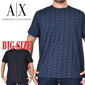 大きいサイズ メンズ アルマーニエクスチェンジ A/X ARMANI EXCHANGE 総柄ロゴプリント クルーネック 半袖Tシャツ 黒 ブラック ネイビー XXL