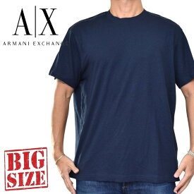 大きいサイズ メンズ アルマーニエクスチェンジ A/X ARMANI EXCHANGE ロゴテープ クルーネック 半袖Tシャツ リネン 麻混 ネイビー XL