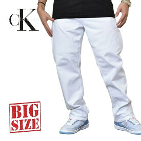 CK Calvin Klein カルバンクライン ホワイトデニムパンツ ジーパン ジーンズ ワイド ユーズド加工 ジップフライ 38 40インチ 大きいサイズ メンズ あす楽