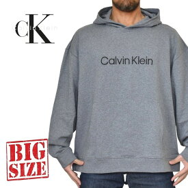 CK カルバンクライン Calvin Klein パーカー フーディー プルオーバースウエット ロゴ刺繍 ビッグシルエット グレー XL XXL 大きいサイズ メンズ あす楽