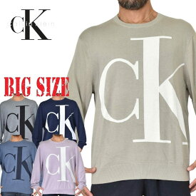 CK カルバンクライン Calvin Klein クルーネック コットン ニット セーター ビッグロゴ グレー ネイビー XL XXL大きいサイズ メンズ あす楽