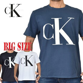 大きいサイズ メンズ CK カルバンクライン Calvin Klein クルーネック 半袖Tシャツ ロゴプリント 白 ホワイト 黒 ブラック ネイビー XL XXL