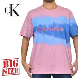 大きいサイズ メンズ CK カルバンクライン Calvin Klein クルーネック 半袖Tシャツ ロゴプリント ピンク XXL