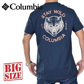 大きいサイズ メンズ Columbia コロンビア 半袖プリントTシャツ バックプリント ネイビー XL XXL