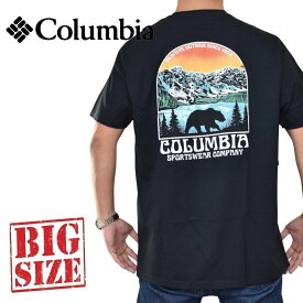 大きいサイズ メンズ Columbia コロンビア 半袖プリントTシャツ バックプリント 黒 ブラック XXL