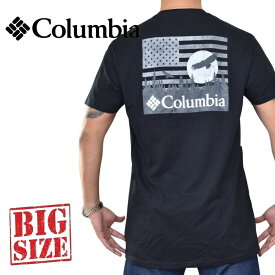 大きいサイズ メンズ Columbia コロンビア 半袖プリントTシャツ バックプリント 黒 ブラック XL XXL