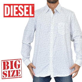 DIESEL ディーゼル カジュアル 長袖シャツ ゴルフピン総柄 S-VEN-NAIL 白 ホワイト XXL 大きいサイズ メンズ あす楽